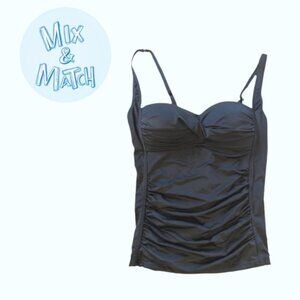 NWT Pinup Retro Style Tankini Top - Tummy Control Ruched Sides Crossover Front